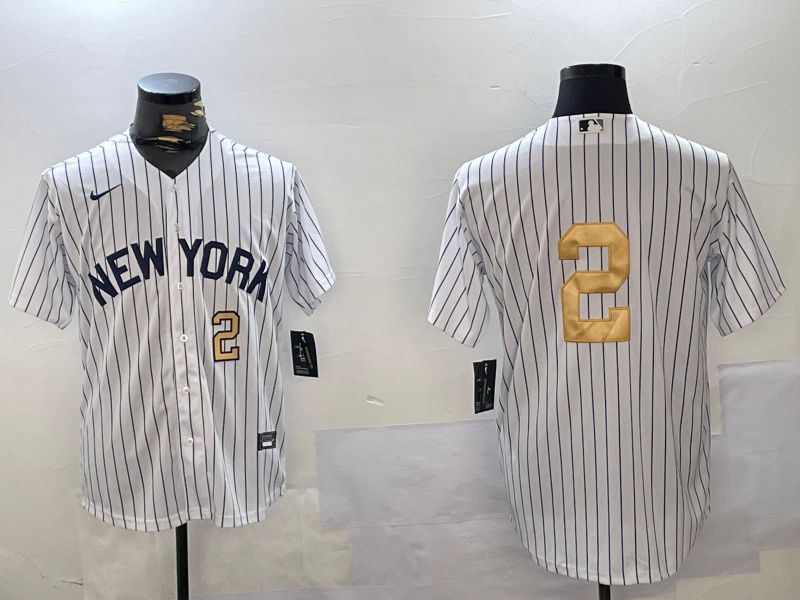 Men New York Yankees #2 Jeter White Stripe Fashion Nike 2024 MLB Jersey style 6